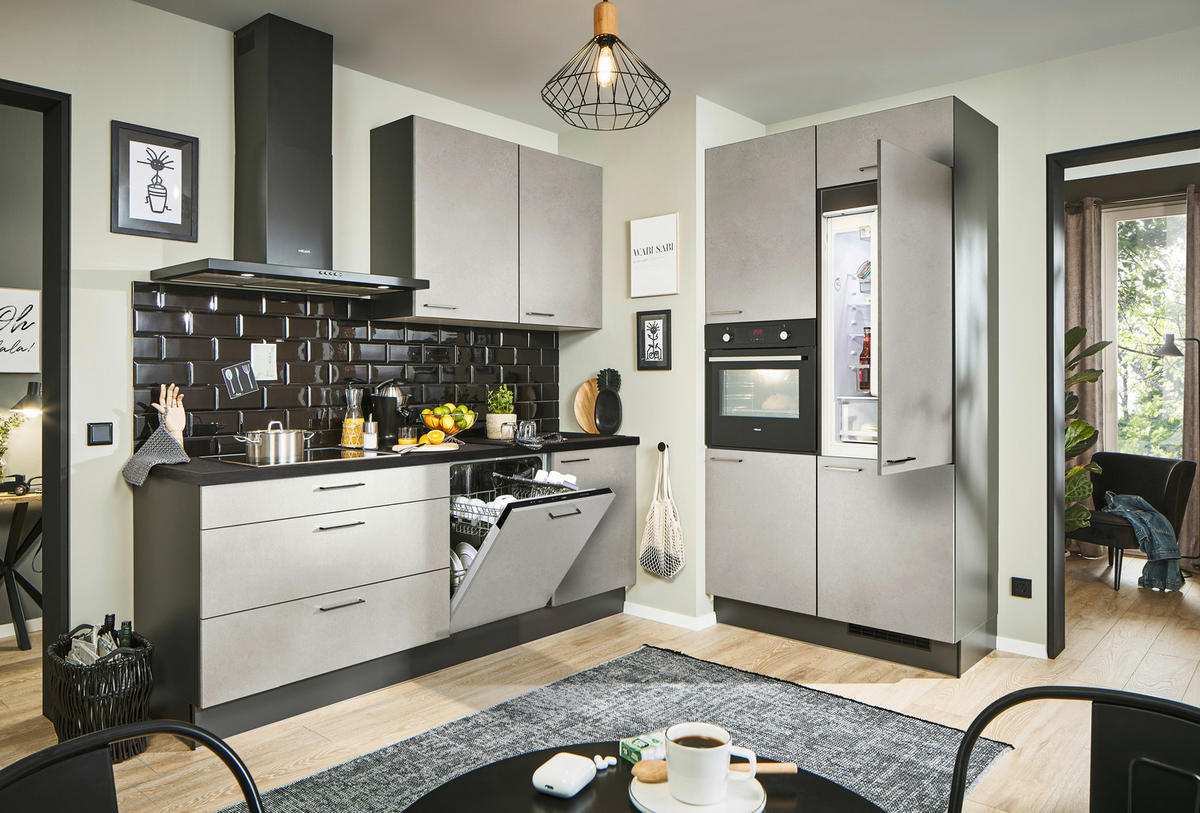 ECKKÜCHE 220/120 cm  in Sandfarben, Graphitfarben, Schwarz  - Sandfarben/Chromfarben, Design, Holzwerkstoff/Metall (220/120cm) - Xora