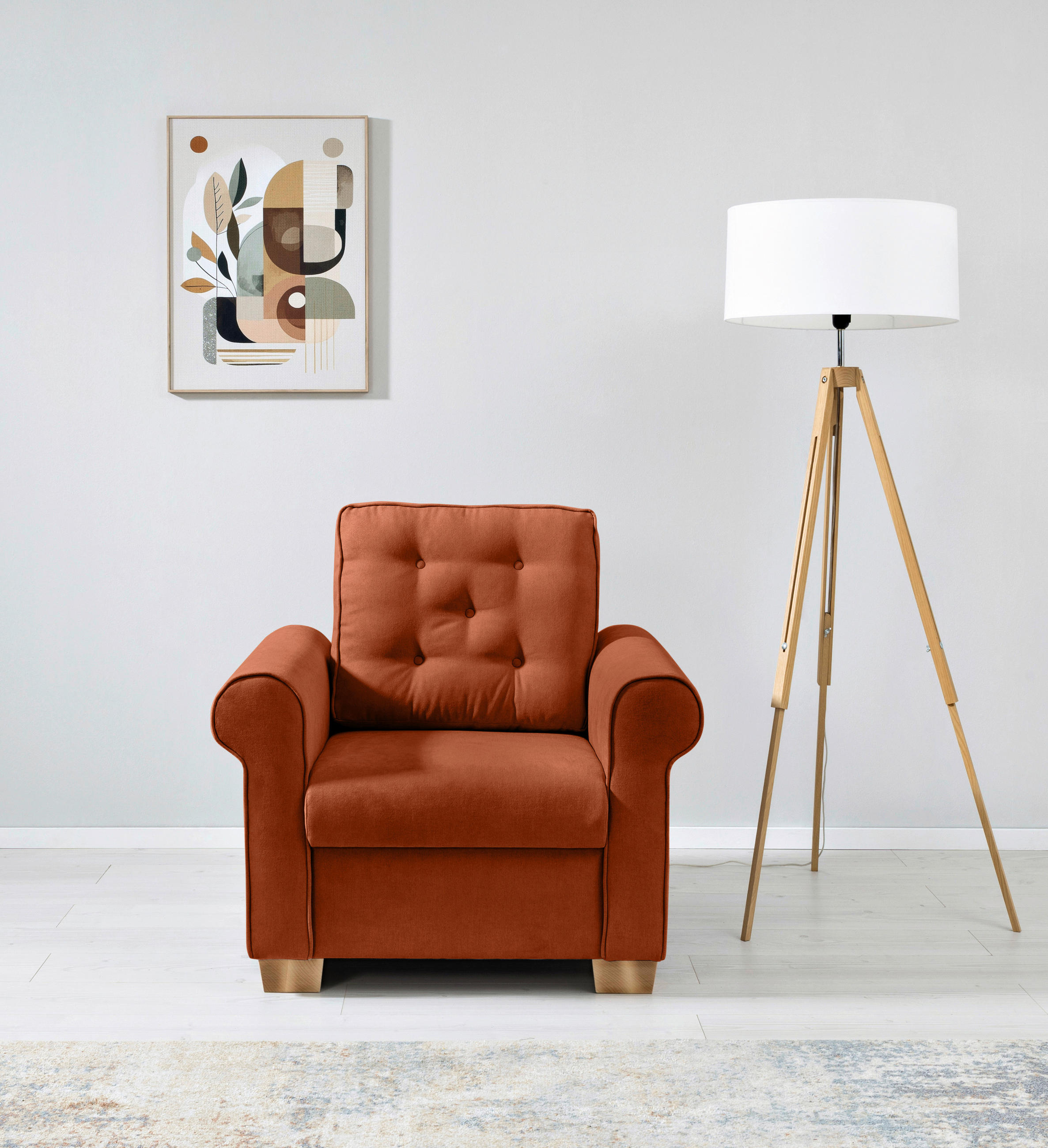 SESSEL in Terracotta  - Buchefarben/Terracotta, Design, Holz/Textil (93/89/82cm) - MID.YOU