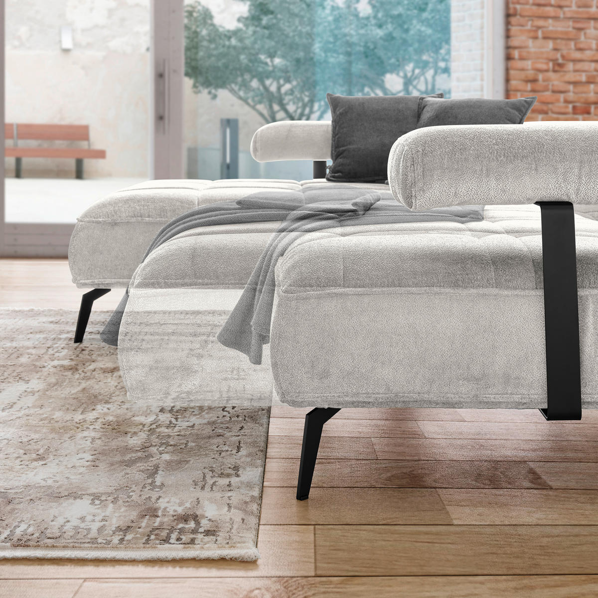 ECKSOFA in Webstoff Beige  - Beige/Schwarz, Design, Textil/Metall (180/266cm) - Welnova