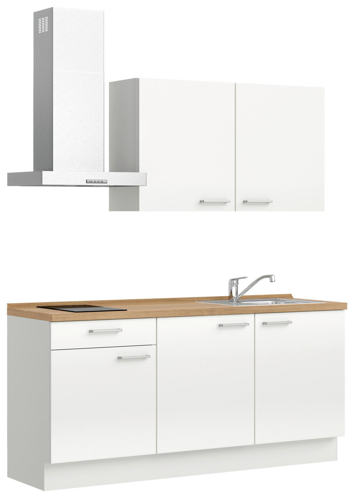 KÜCHENBLOCK Flash 180 cm  in Eichefarben, Weiß Hochglanz  - Edelstahlfarben/Eichefarben, MODERN, Holzwerkstoff/Metall (180cm) - Nobilia
