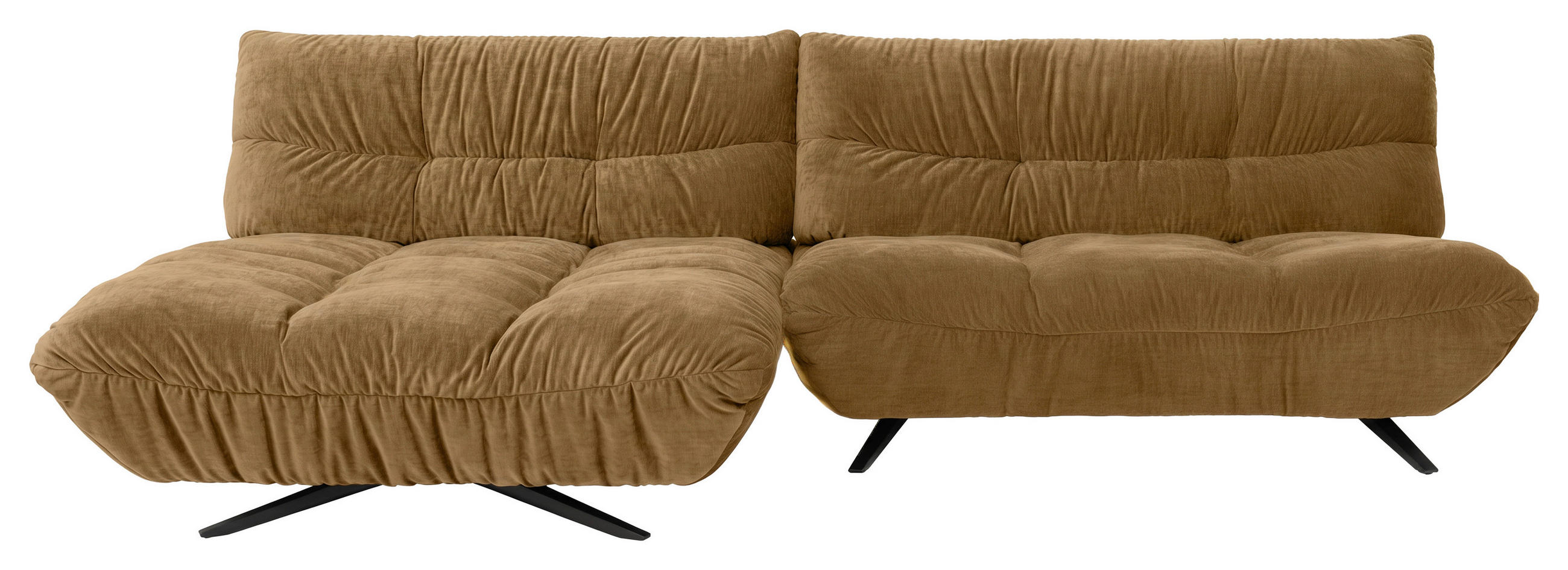 ECKSOFA Beigebraun Chenille Rücken echt, Sitztiefenverstellung  - Beigebraun/Schwarz, Design, Textil/Metall (178/295cm) - Belluti