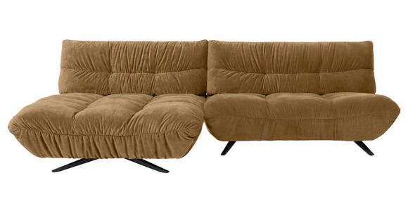 ECKSOFA Beigebraun Chenille Rücken echt, Sitztiefenverstellung  - Beigebraun/Schwarz, Design, Textil/Metall (178/295cm) - Belluti