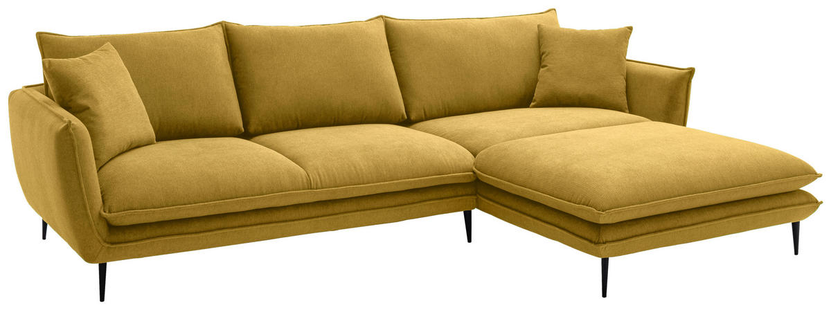 ECKSOFA Currygelb Webstoff  - Currygelb/Schwarz, KONVENTIONELL, Textil/Metall (304/196cm) - Hom`in