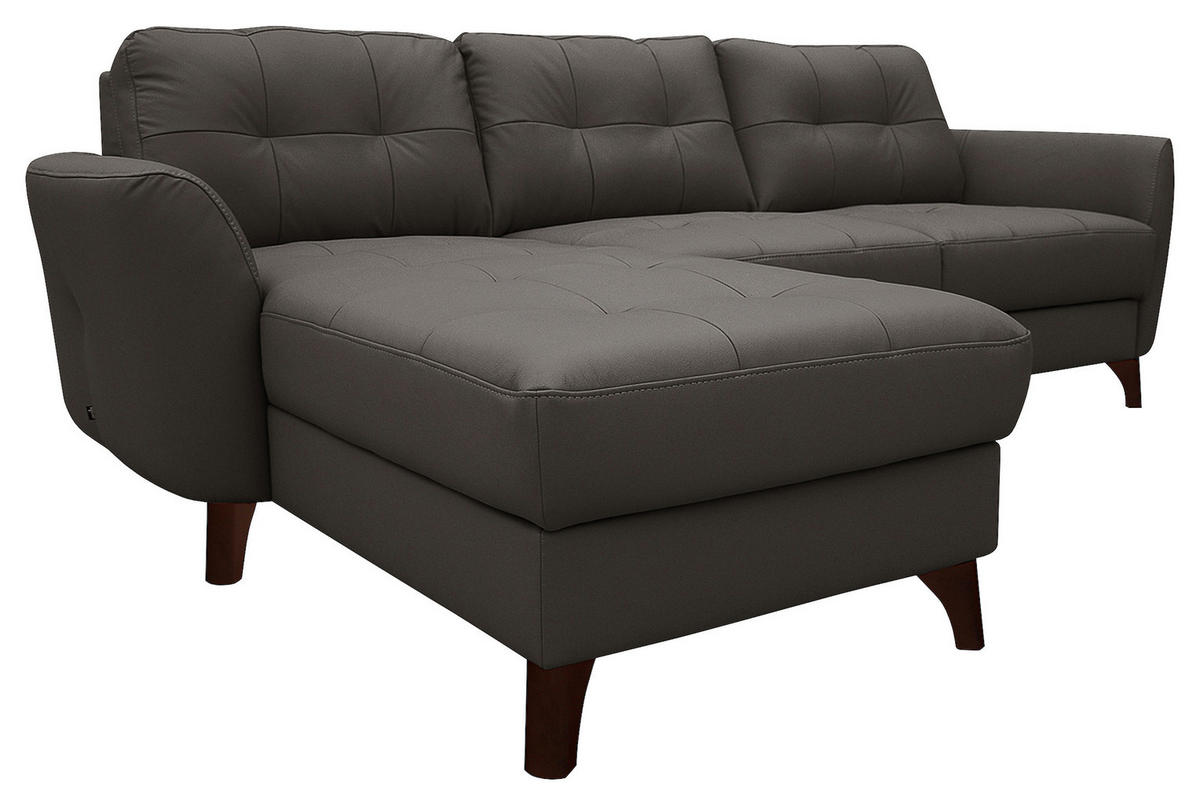 ECKSOFA Dunkelbraun Echtleder Lederlook  - Dunkelbraun/Buchefarben, Design, Leder/Holz (238/168cm) - Livetastic