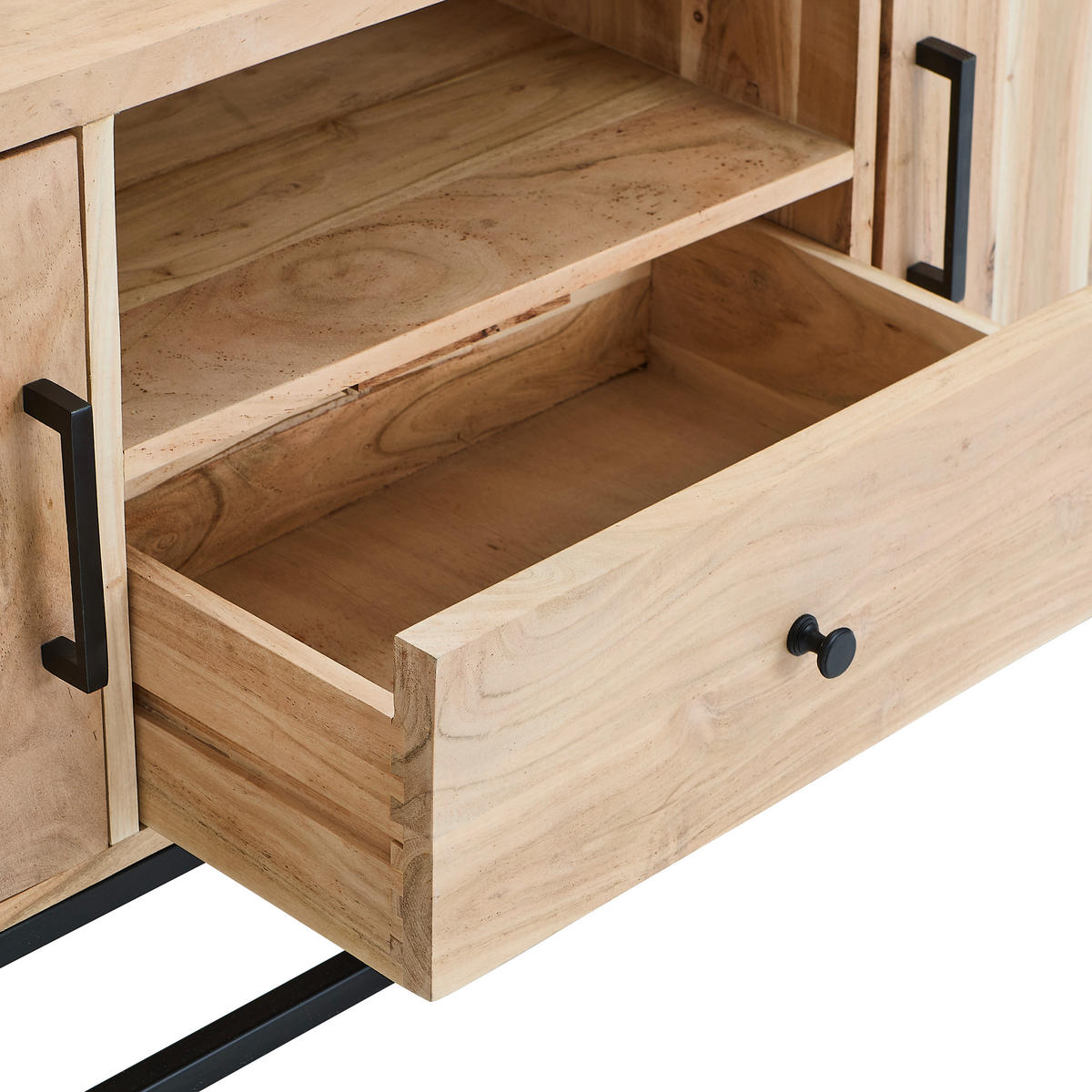 HIGHBOARD  105/146/41,5 cm 2 Schublade(n)  - Schwarz/Naturfarben, Design, Glas/Holz (105/146/41,5cm) - Livetastic