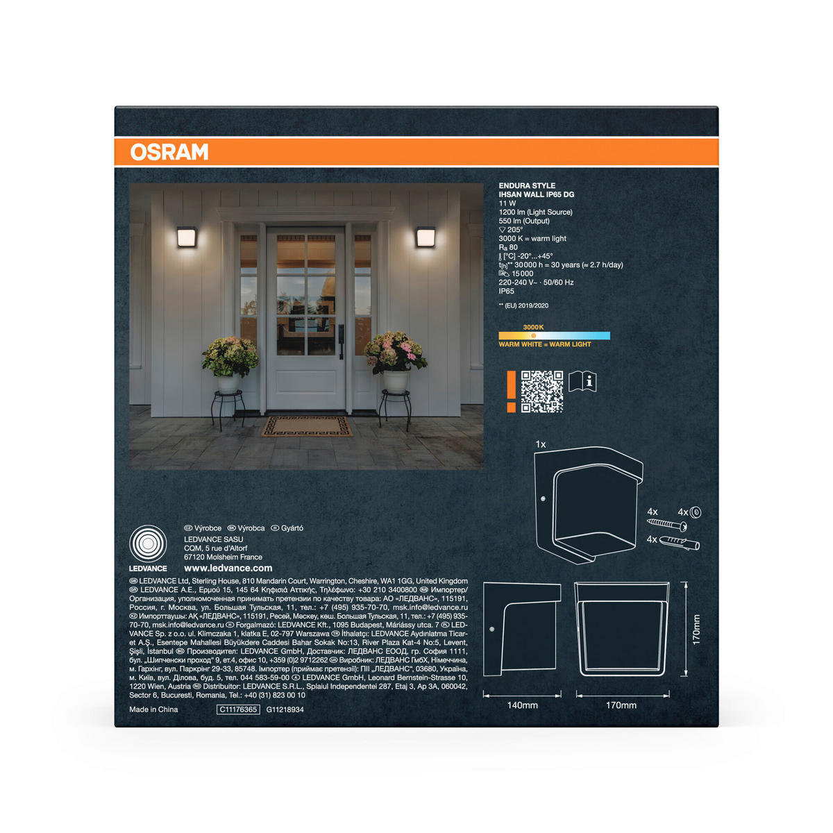 LED-AUßENLEUCHTE 17/14/17 cm   - Dunkelgrau, Basics, Kunststoff (17/14/17cm) - Osram