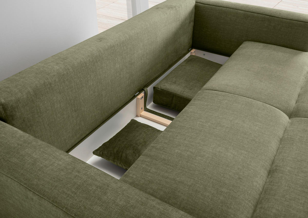 SCHLAFSOFA in Velours Grün  - Schwarz/Grün, MODERN, Kunststoff/Textil (245/86/126cm) - Livetastic
