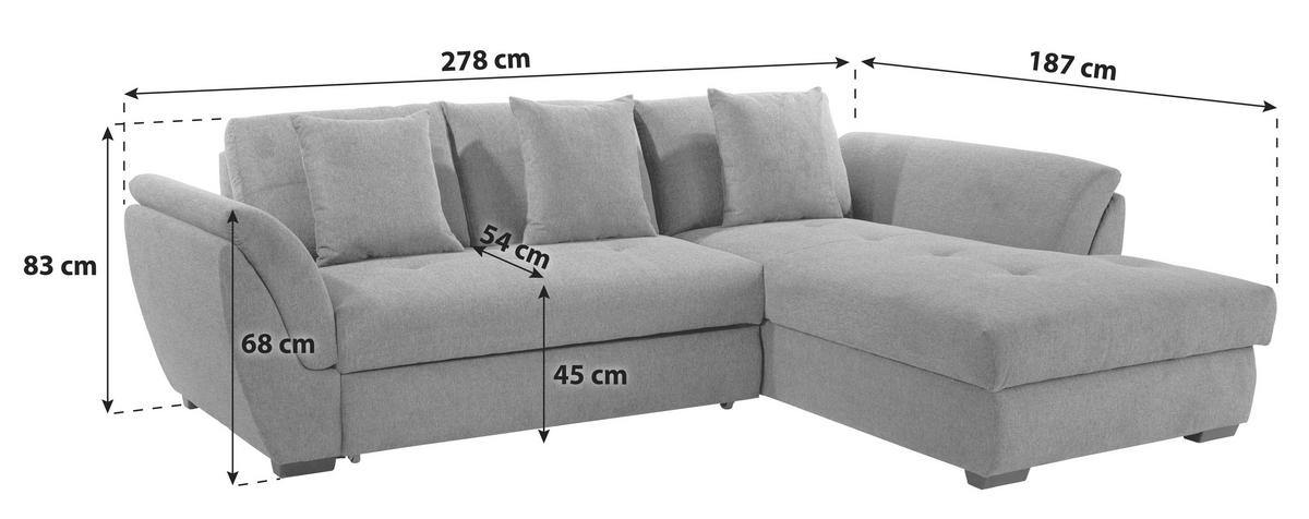 ECKSOFA Anthrazit Zierkissen, Bettkasten, Schlaffunktion, Rücken echt  - Anthrazit/Schwarz, KONVENTIONELL, Textil (278/187cm) - MID.YOU
