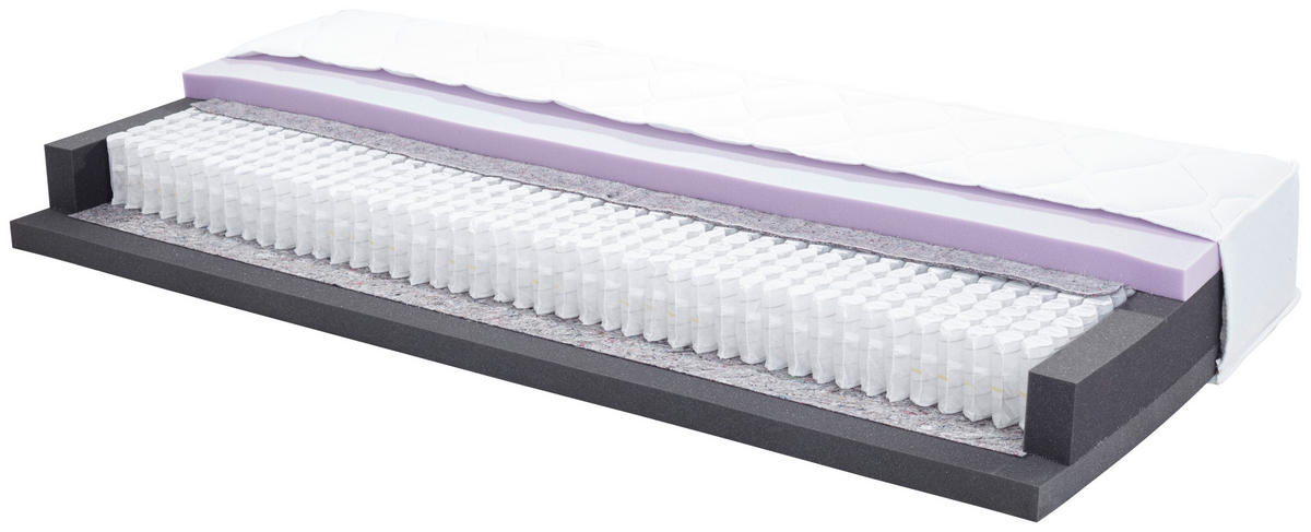 TASCHENFEDERKERNMATRATZE 90/200 cm, Höhe ca.: 25 cm, Wendematratze mit unterschiedlichen Härtegraden, H2 + H3 = mittel + fest, 7-Zonen - Weiß, Textil (90/200cm)