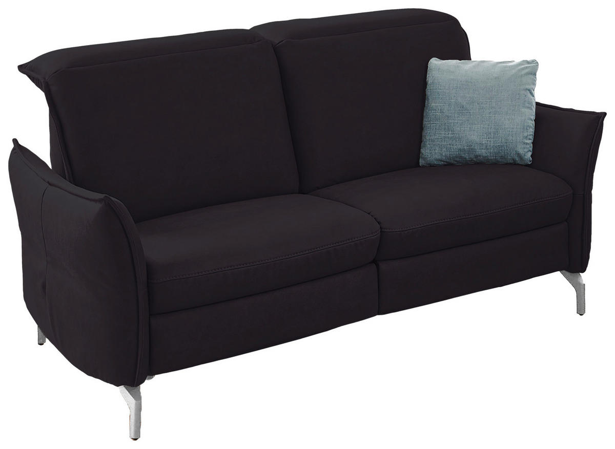 2,5-SITZER in Lederlook (vegan) Schwarz  - Schwarz/Nickelfarben, Modern, Textil/Metall (185/89/109cm) - Livetastic