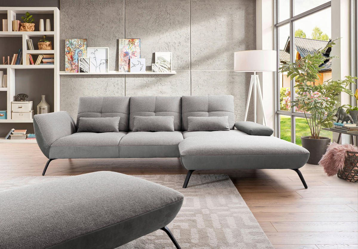 WOHNLANDSCHAFT Silberfarben, Hellgrau Flachgewebe  - Silberfarben/Hellgrau, MODERN, Textil/Metall (301/191cm) - Livetastic