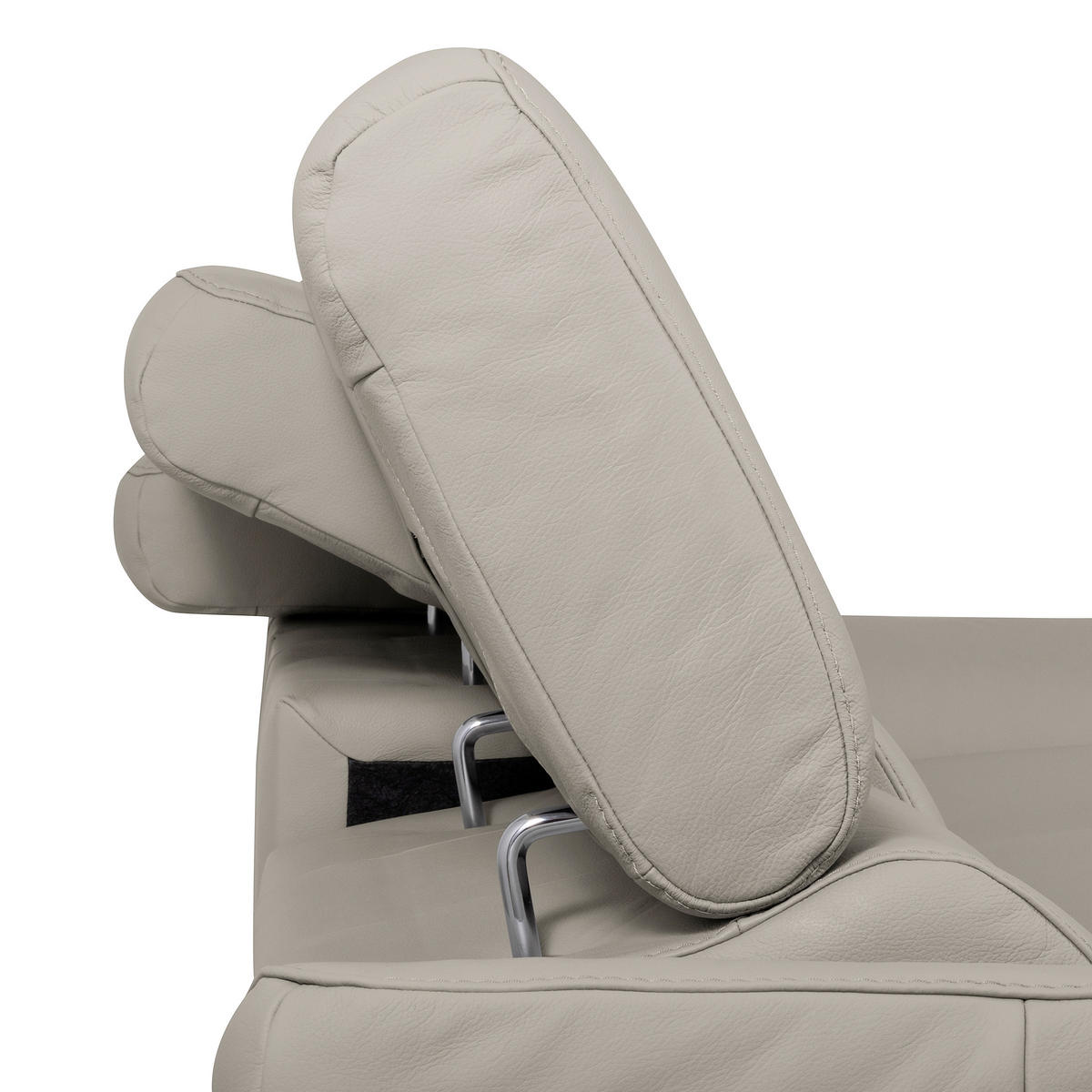 ECKSOFA SONO in Lederlook Echtleder Platinfarben Bettkasten, Armteilverstellung, Kopfteilverstellung  252/179 cm  - Platinfarben/Chromfarben, Design, Leder/Textil (252/179cm) - Livetastic