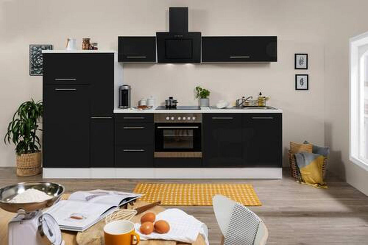 KÜCHENBLOCK 300 cm   in Schwarz, Weiss  - Weiss/Edelstahlfarben, Konventionell, Holzwerkstoff/Metall (300cm) - Respekta