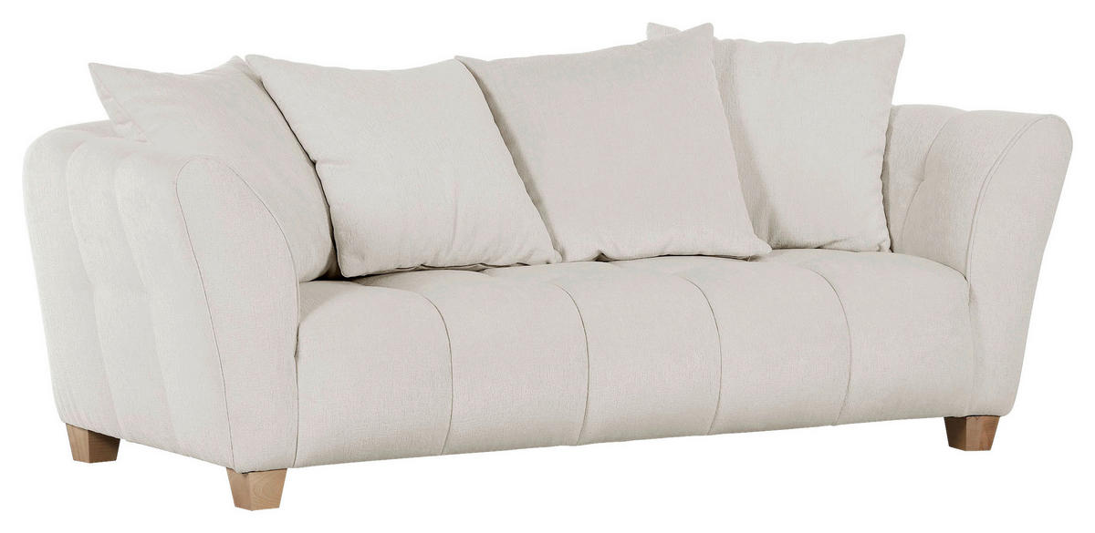 3-SITZER-SOFA Chenille Creme  - Buchefarben/Creme, KONVENTIONELL, Holz/Textil (212/72/95cm) - Milino