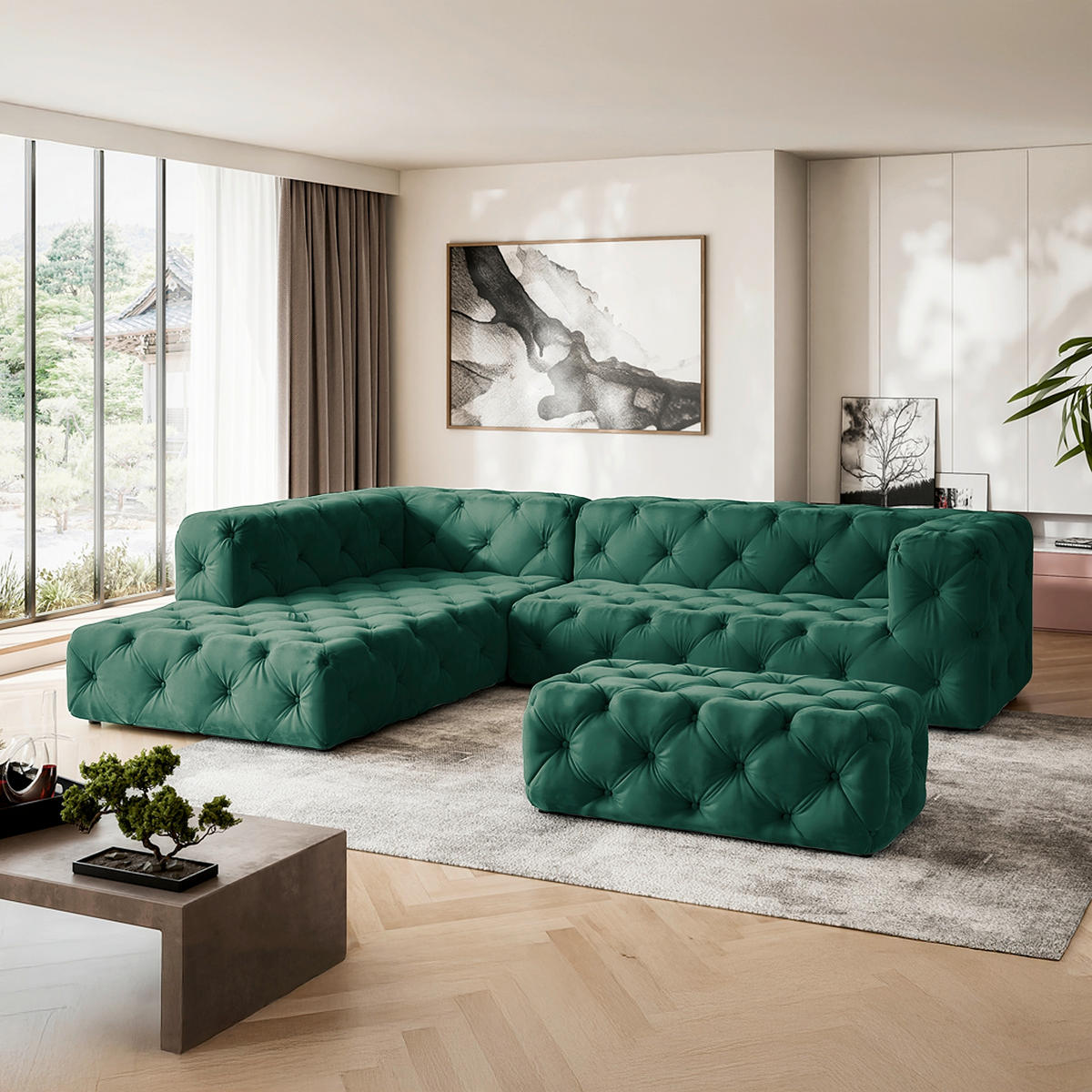 HOCKER in Textil Dunkelgrün  - Dunkelgrün/Schwarz, Design, Kunststoff/Textil (130/39/65cm) - P & B
