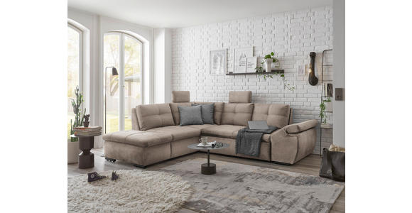 ECKSOFA in Mikrovelours Creme  - Creme/Schwarz, KONVENTIONELL, Kunststoff/Textil (217/265cm) - Carryhome
