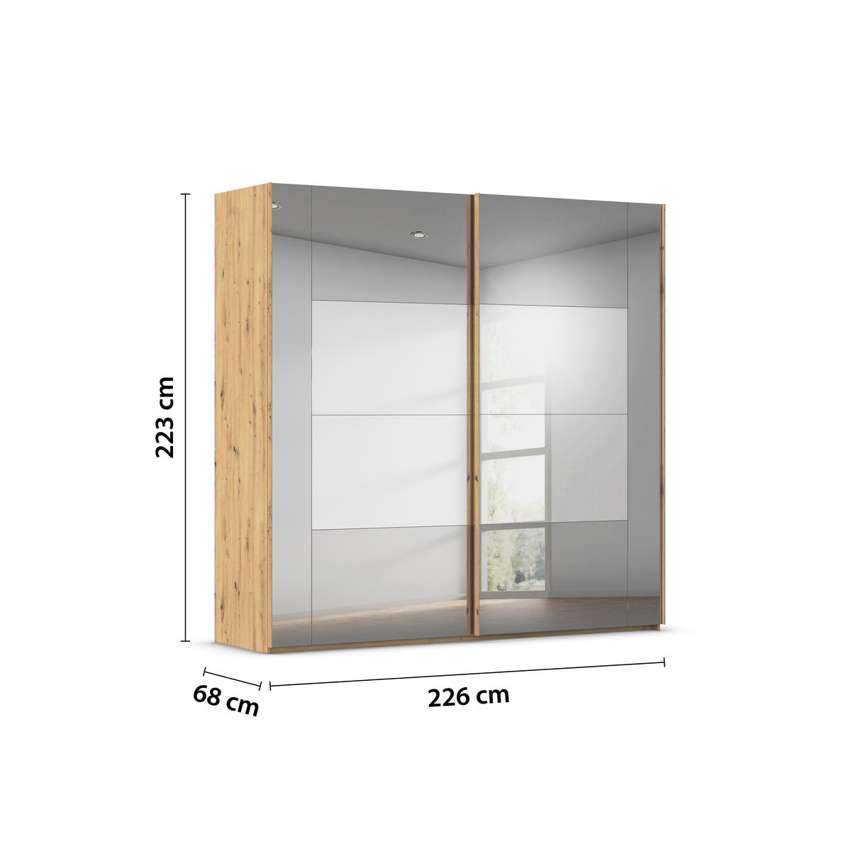SCHWEBETÜRENSCHRANK 226/223/68 cm 2-türig Eiche Artisan  - Eiche Artisan, Design, Glas/Holzwerkstoff (226/223/68cm) - Xora