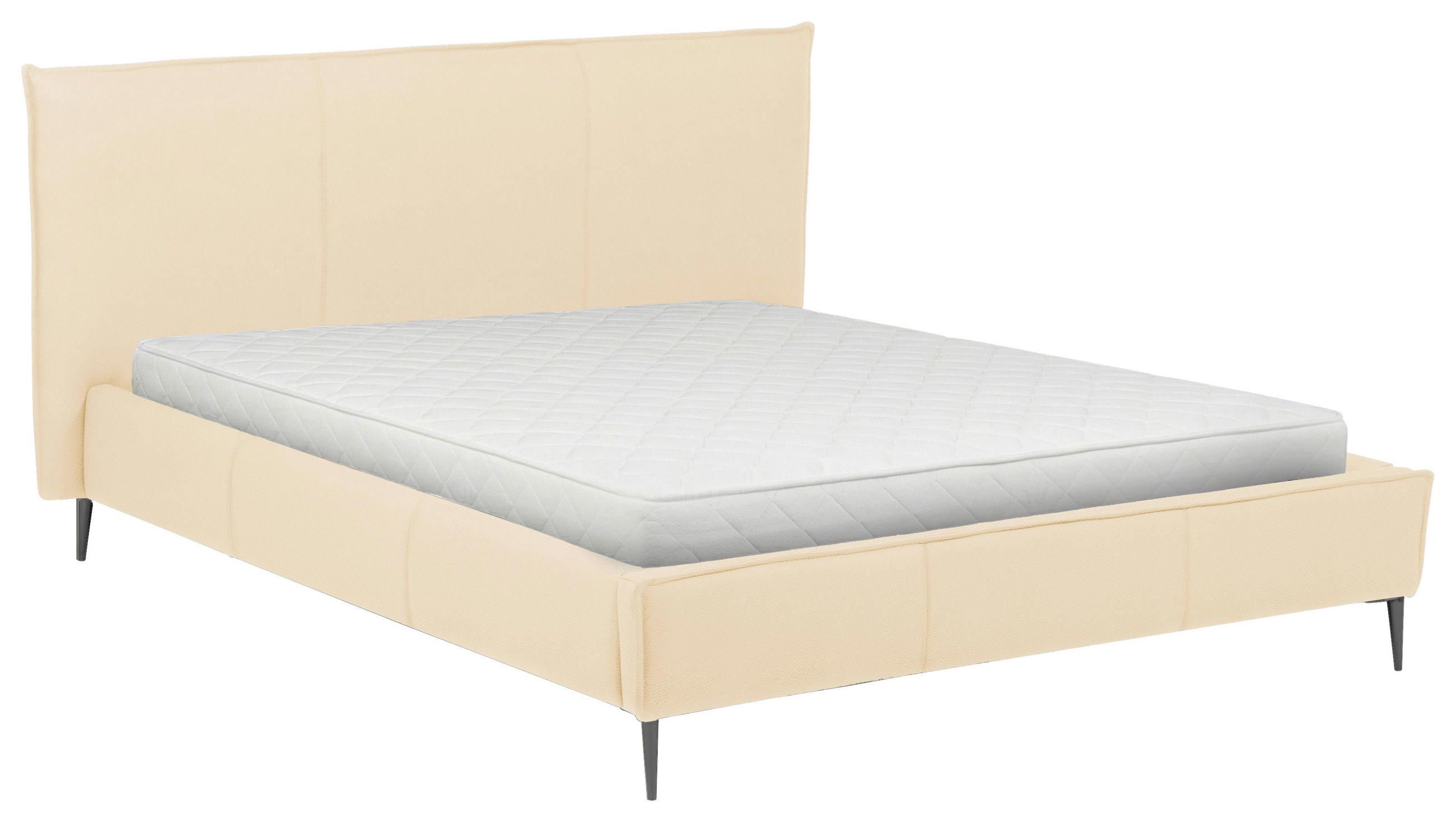 POLSTERBETT 140/200 cm,  in Beige, gepolstertes Kopfteil,  - Beige/Schwarzchrom, KONVENTIONELL, Leder/Metall (140/200cm) - Esposa