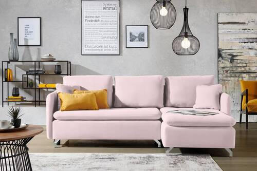 ECKSOFA in Flachgewebe Hellrosa  - Hellrosa/Silberfarben, Design, Textil/Metall (223/146cm) - Ti'me
