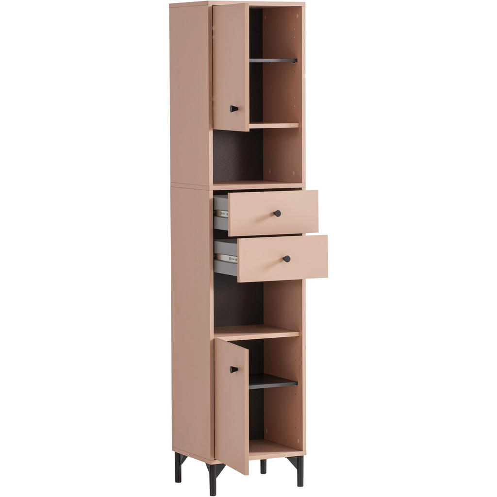 Thumbnail - Stylife Hochschrank Smash, Schwarz, Altrosa, Metall, 2 Fächer, 2 Schubladen, 40.3x181.6x33.1 cm, Made in Germany, Zusatz...