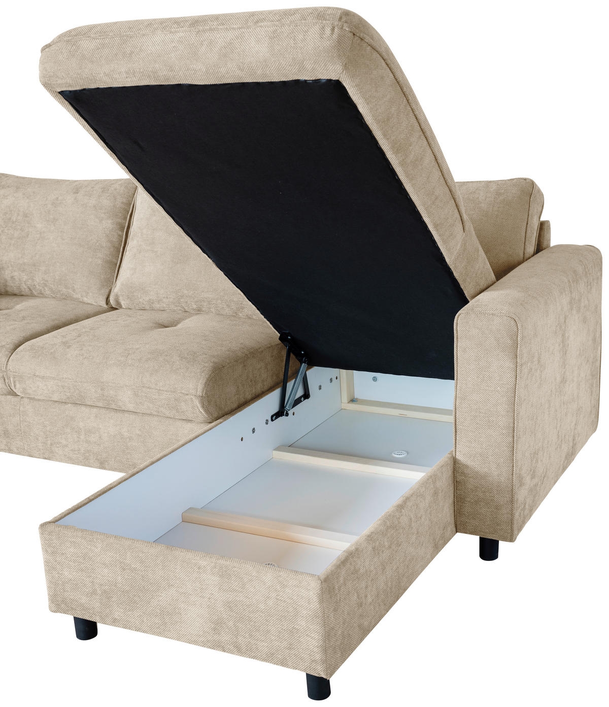 ECKSOFA in Flachgewebe Naturfarben  - Schwarz/Naturfarben, KONVENTIONELL, Textil/Metall (252/162cm) - Carryhome