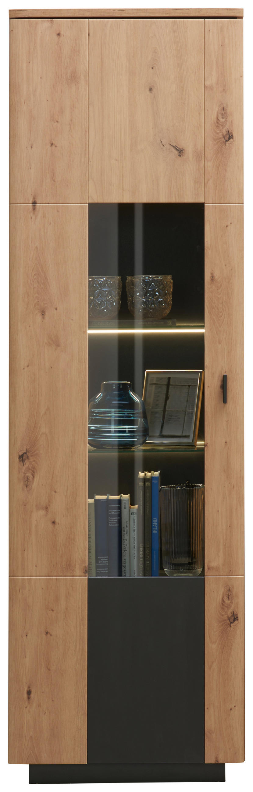 VITRINA, antracit, barve hrasta - črna/barve hrasta, Design, kovina/steklo (60/201/37cm) - Hom`in