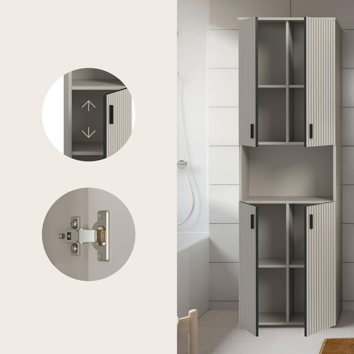 HOCHSCHRANK 60/192/30 cm  - Kaschmir/Schwarz, Trend, Holzwerkstoff/Kunststoff (60/192/30cm) - MID.YOU