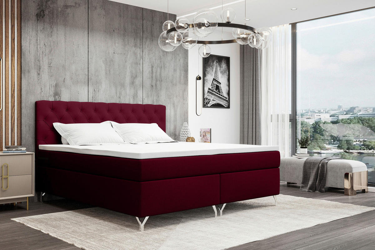 BOXSPRINGBETT 180/200 cm  in Weinrot  - Chromfarben/Weinrot, KONVENTIONELL, Textil/Metall (180/200cm) - Carryhome
