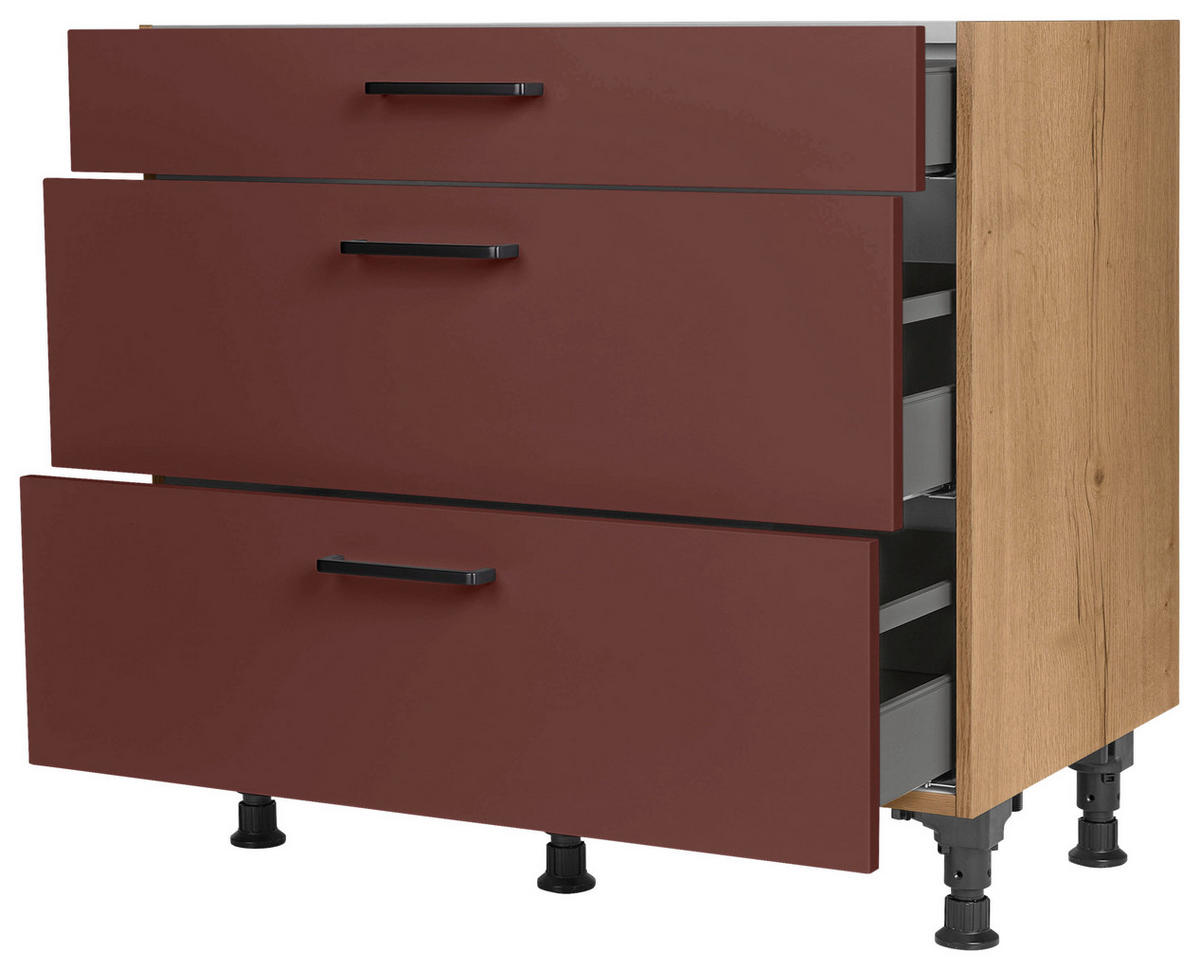 SCHUBKASTENUNTERSCHRANK 90/87/56 cm  in Rot, Eichefarben  - Eichefarben/Rot, MODERN, Holzwerkstoff/Metall (90/87/56cm) - Nobilia