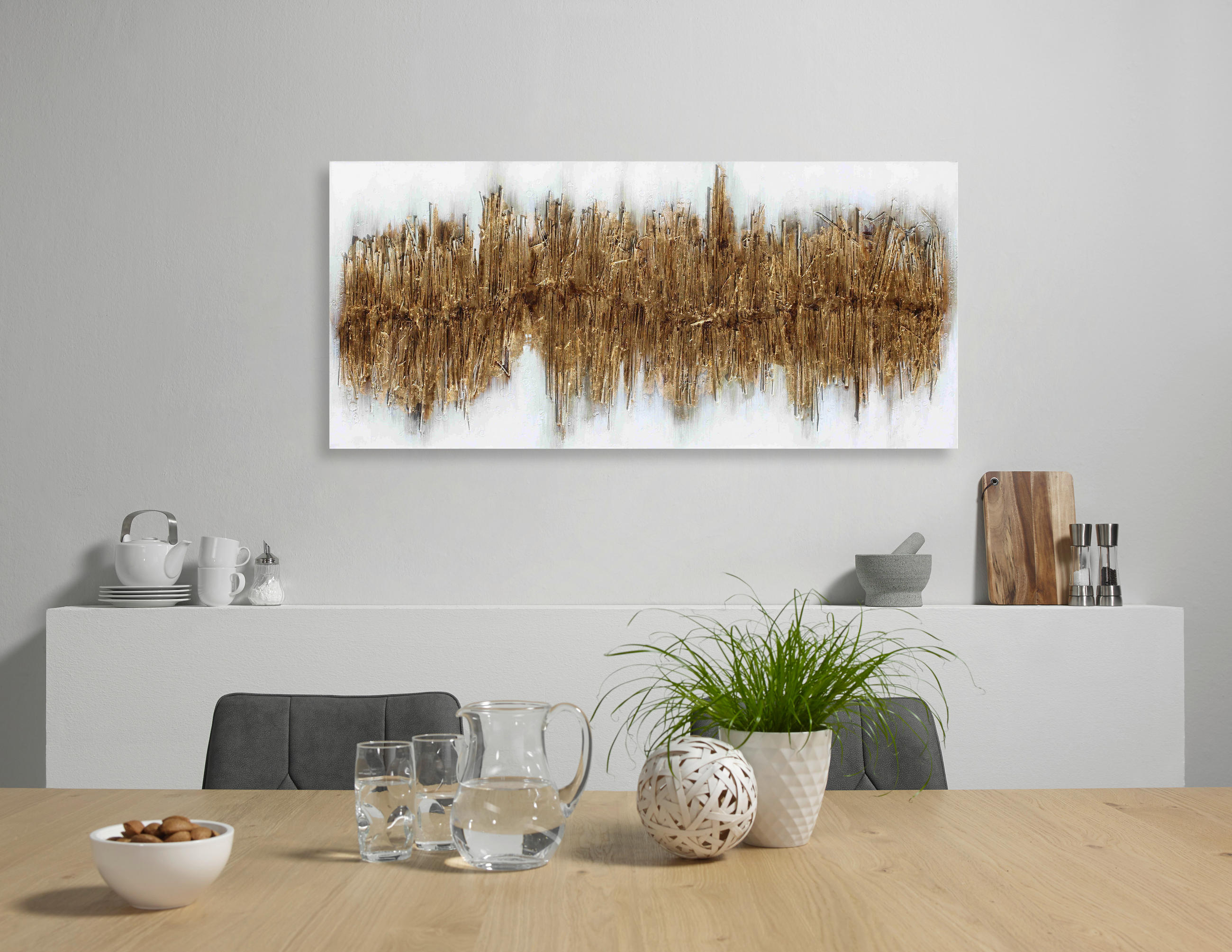 OLJNA SLIKA  150/70 cm   - zlate barve/barve bora, Trendi, tekstil/les (150/70cm) - Monee