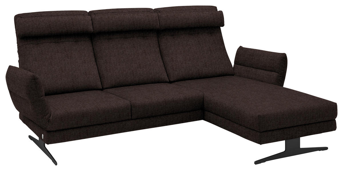 ECKSOFA in Flachgewebe Braun  279-327/176-217 cm  - Schwarz/Braun, Design, Textil/Metall (279-327/176-217cm) - Dieter Knoll