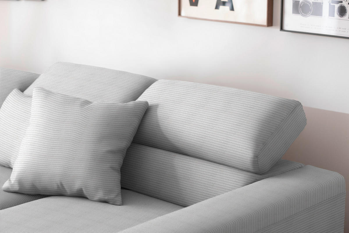ECKSOFA Cord Hellgrau  - Hellgrau/Schwarz, Design, Textil/Metall (293/215-217cm) - Schöner Wohnen