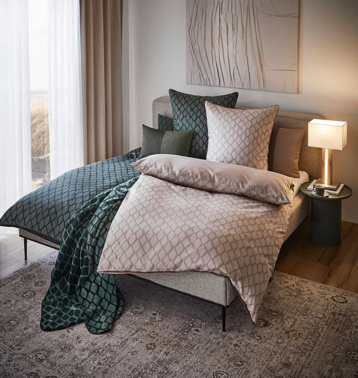 BETTWÄSCHESET Satin 160/210 cm  50 cm/70 cm  - Beige, Design, Textil (160/210cm) - Dieter Knoll