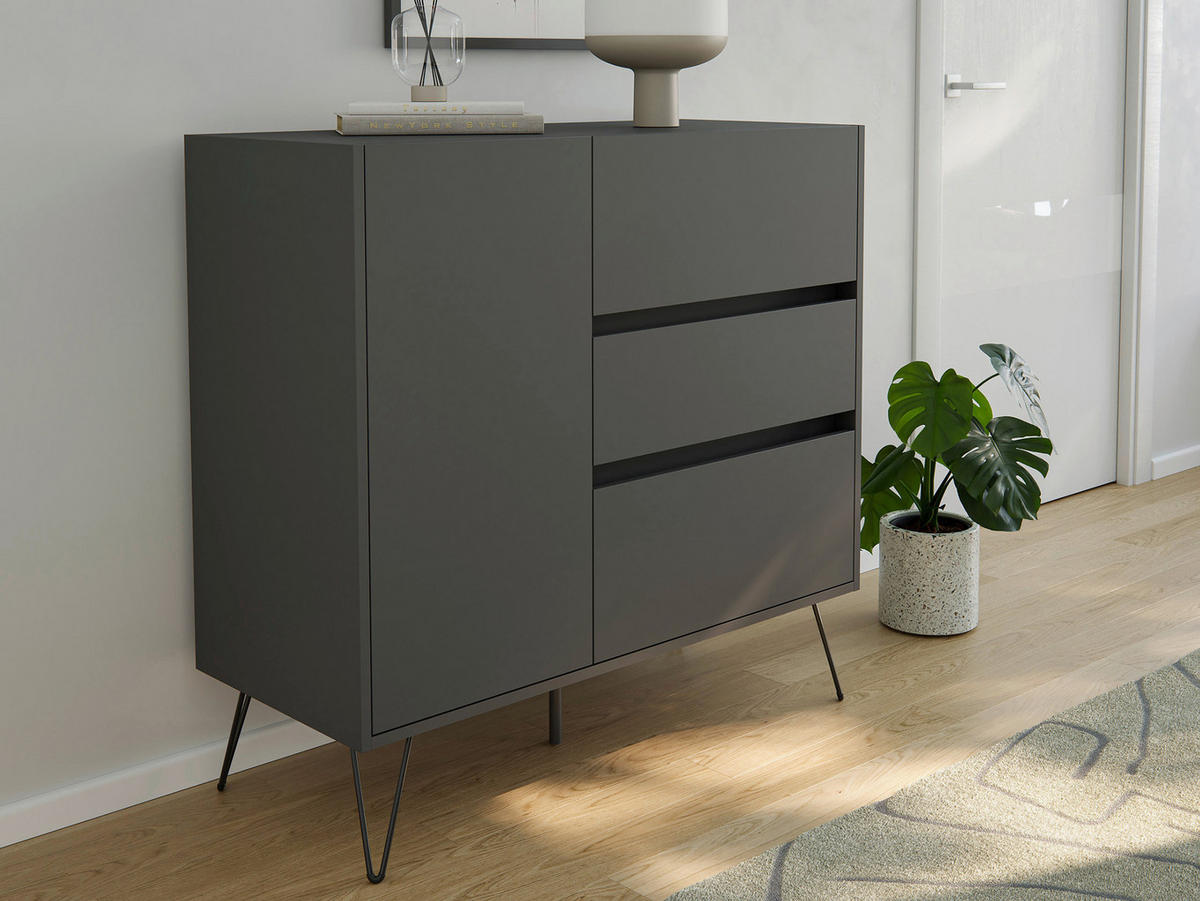 SIDEBOARD Posseik Industrial  in 99/93,6/42 cm  - Graphitfarben/Schwarz, Design, Holzwerkstoff/Metall (99/93,6/42cm) - P & B