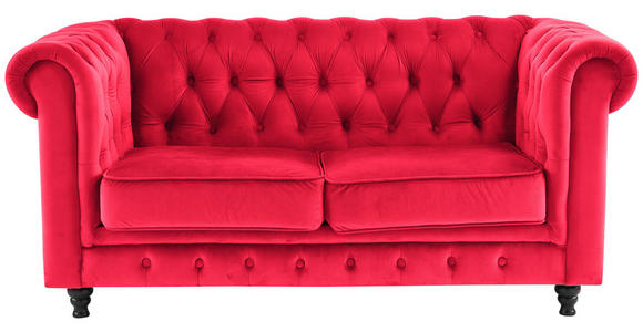 CHESTERFIELD-SOFA Samt Rot, Schwarz - Rot/Schwarz, Trend, Holz/Textil (165/75/87cm) - Xora