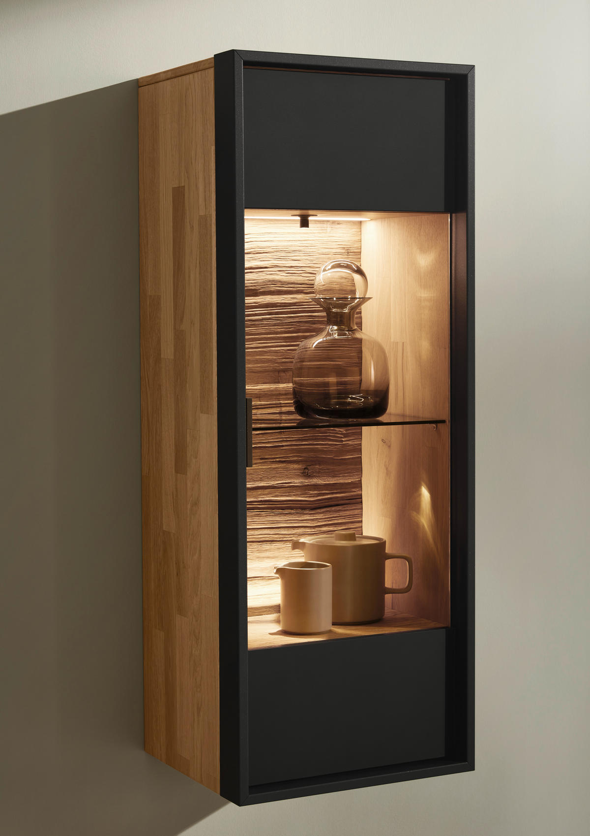 HÄNGEVITRINE in Graphitfarben, Eichefarben   - Eichefarben/Graphitfarben, Natur, Glas/Holz (38,4/115,2/33cm) - Valdera