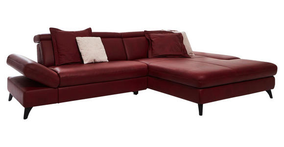 WOHNLANDSCHAFT in Leder Rot - Rot/Alufarben, Design, Leder/Metall (316/184cm) - Cantus