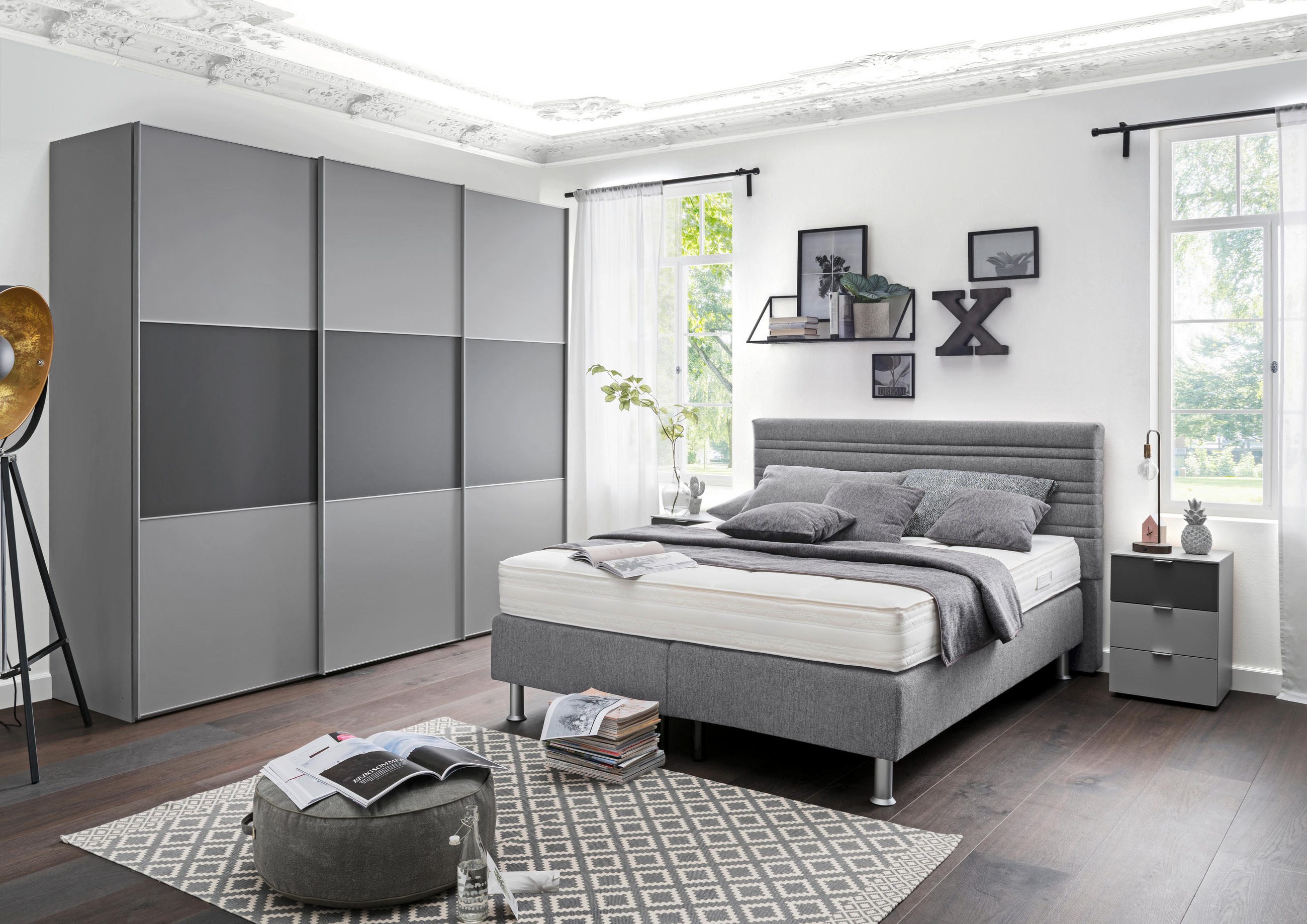 BOXSPRINGBETT 180/200 cm  in Hellgrau  - Hellgrau/Alufarben, Design, Kunststoff/Textil (180/200cm) - Beldomo - Sleep