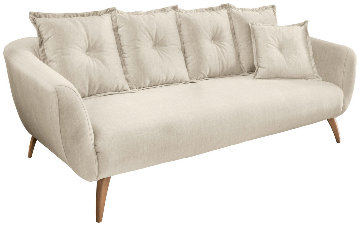 3-SITZER-SOFA in Velours Beige, Buchefarben  - Beige/Buchefarben, Modern, Holz/Textil (236/94/103cm) - Livetastic