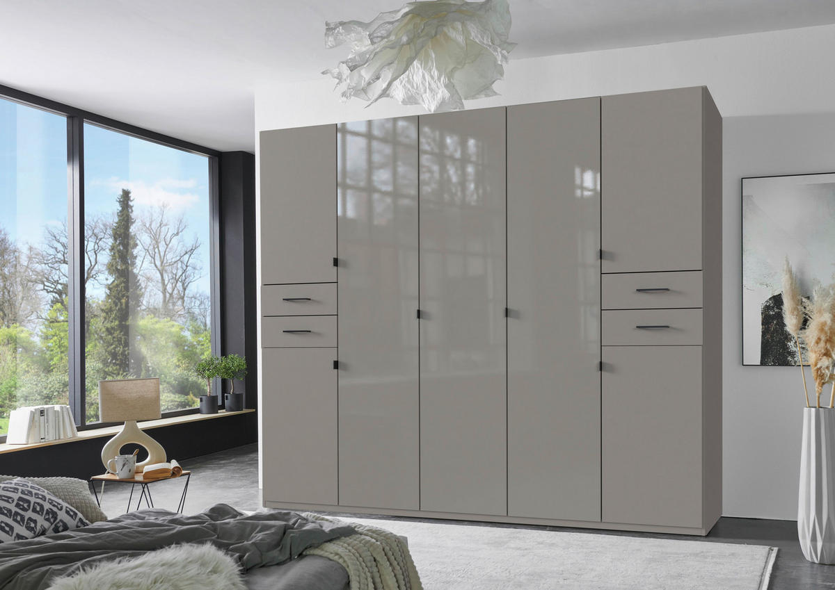 KLEIDERSCHRANK 225/208/58 cm,  in Sahara, 7-türig  - Schwarz/Sahara, KONVENTIONELL, Glas/Holzwerkstoff (225/208/58cm) - Boxxx