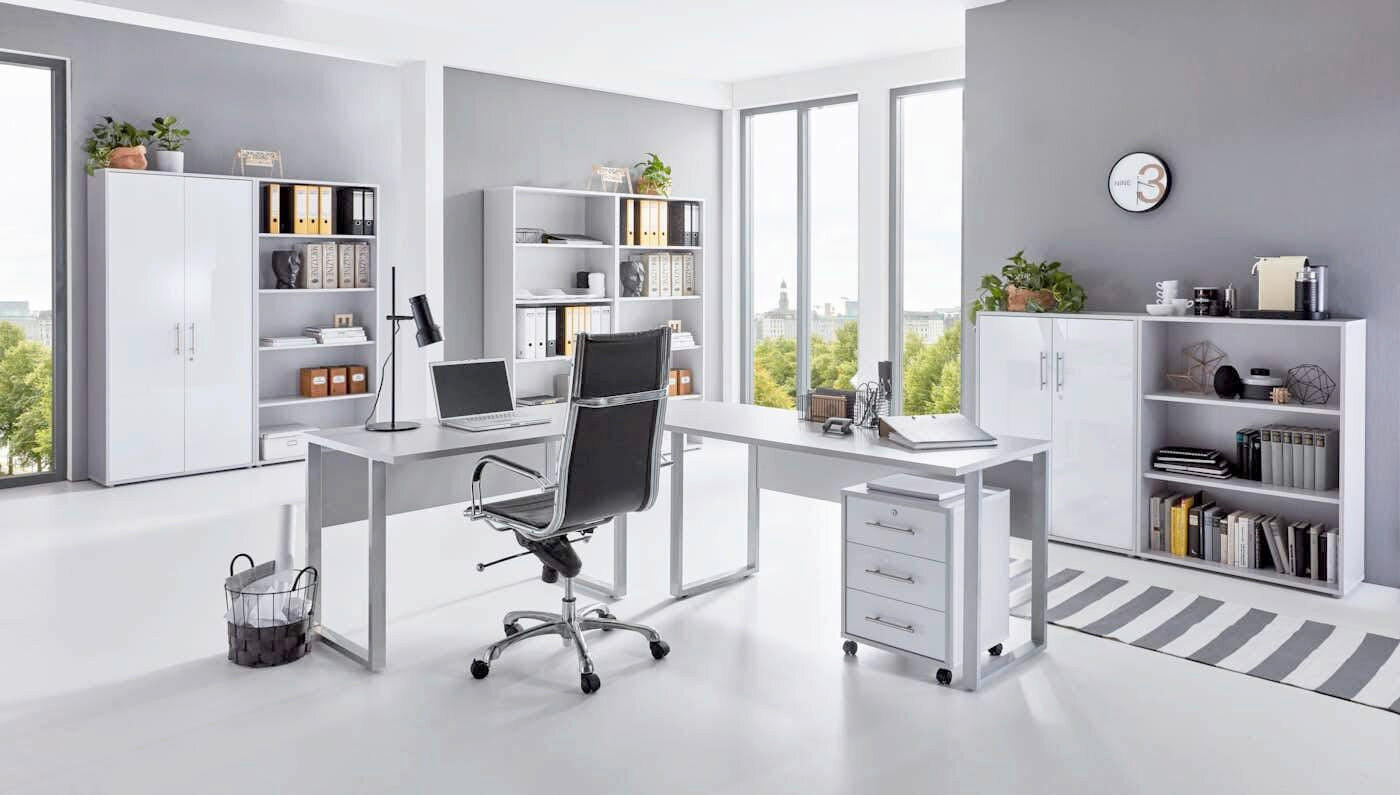 BÜRO - Weiß Hochglanz/Grau, MODERN, Holzwerkstoff/Metall - MID.YOU