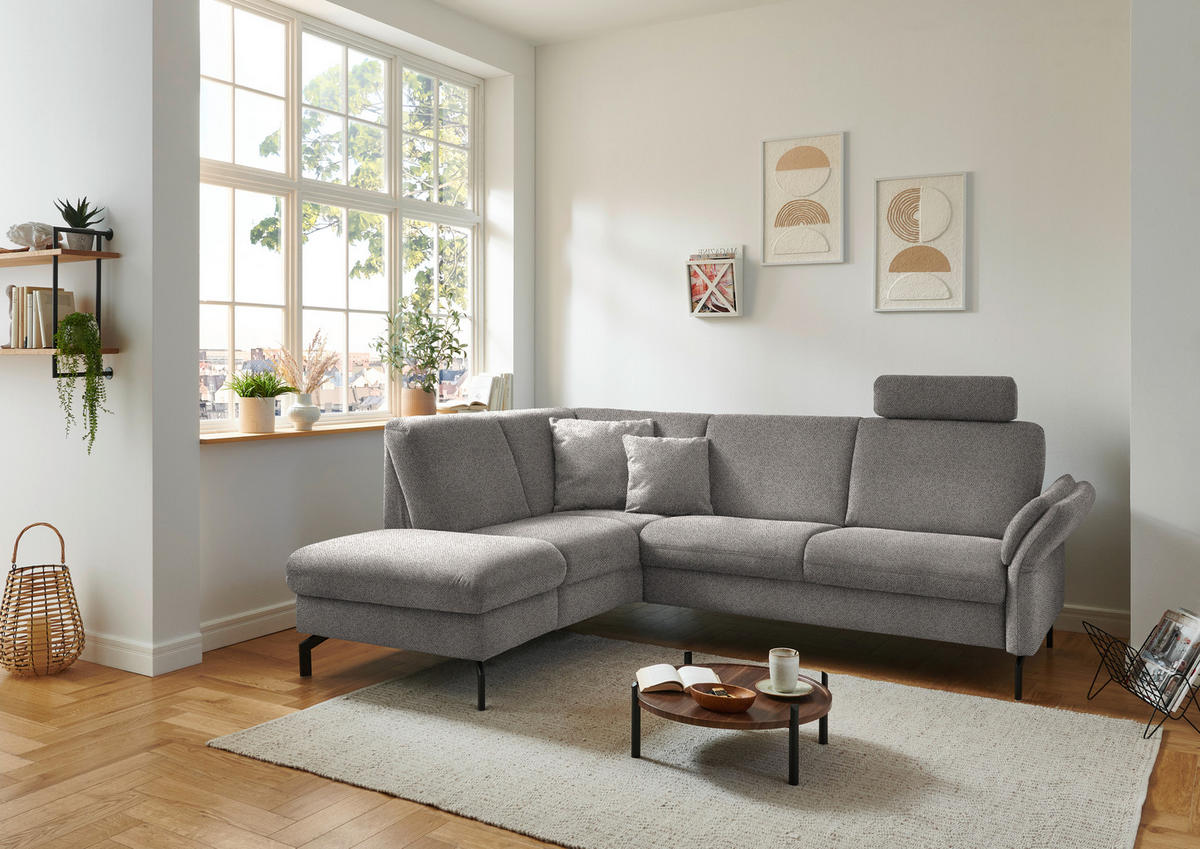 ECKSOFA in Flachgewebe Graubraun  190/241 cm  - Graubraun/Schwarz, KONVENTIONELL, Textil/Metall (190/241cm) - Beldomo Comfort