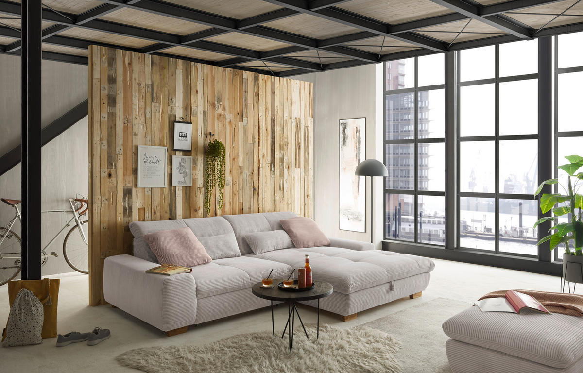 HOCKER Cord Hellgrau  - Eichefarben/Hellgrau, Design, Holz/Textil (106/43/74cm) - SetOne by Musterring