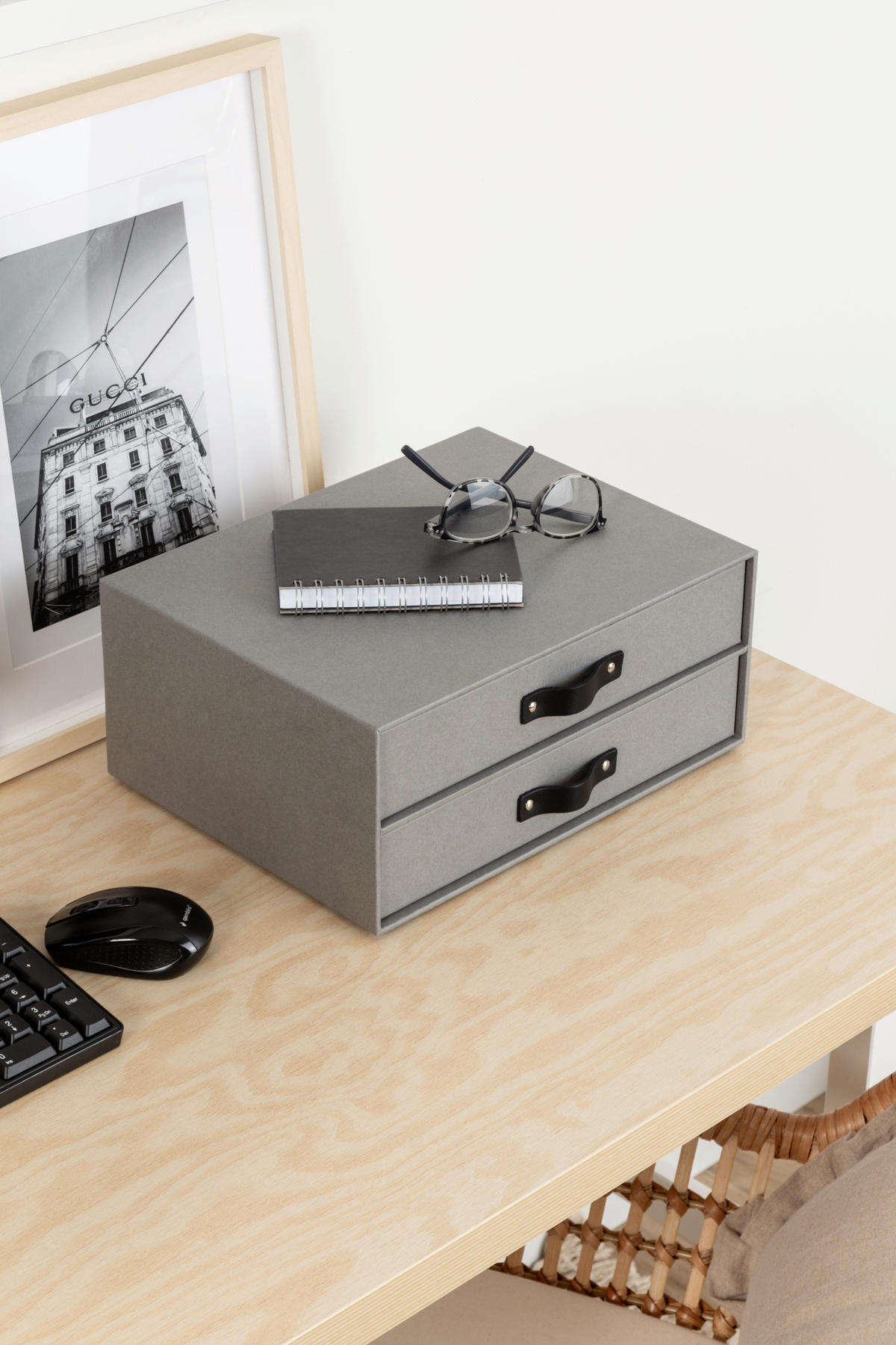 SCHUBLADENBOX    25.5/33.5/14.5 cm  - Grau, Basics, Karton/Leder (25.5/33.5/14.5cm)