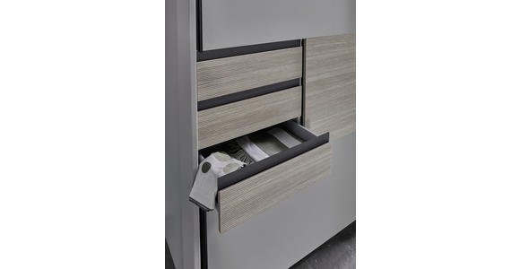 SCHWEBETÜRENSCHRANK  in Grau, Eichefarben, Sahara  - Eichefarben/Schwarz, KONVENTIONELL, Holzwerkstoff/Metall (180/198/65cm) - Carryhome