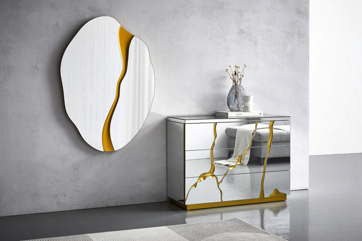 Oglindă De Perete 80/120/3,4 cm    - argintiu/auriu, Trend, sticlă/material pe bază de lemn (80/120/3,4cm) - Xora