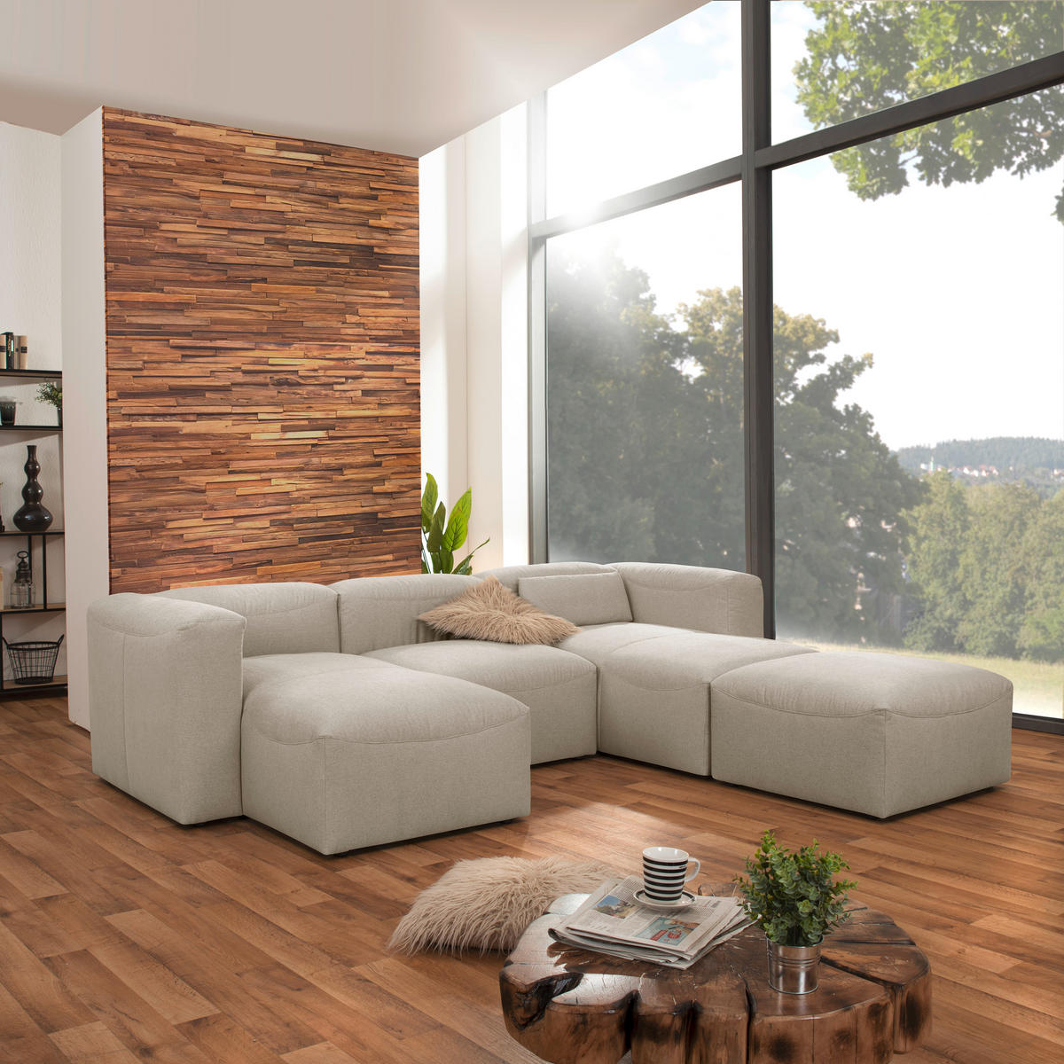 WOHNLANDSCHAFT Creme Flachgewebe  - Creme, Design, Kunststoff/Textil (160/275/235cm) - Max Winzer