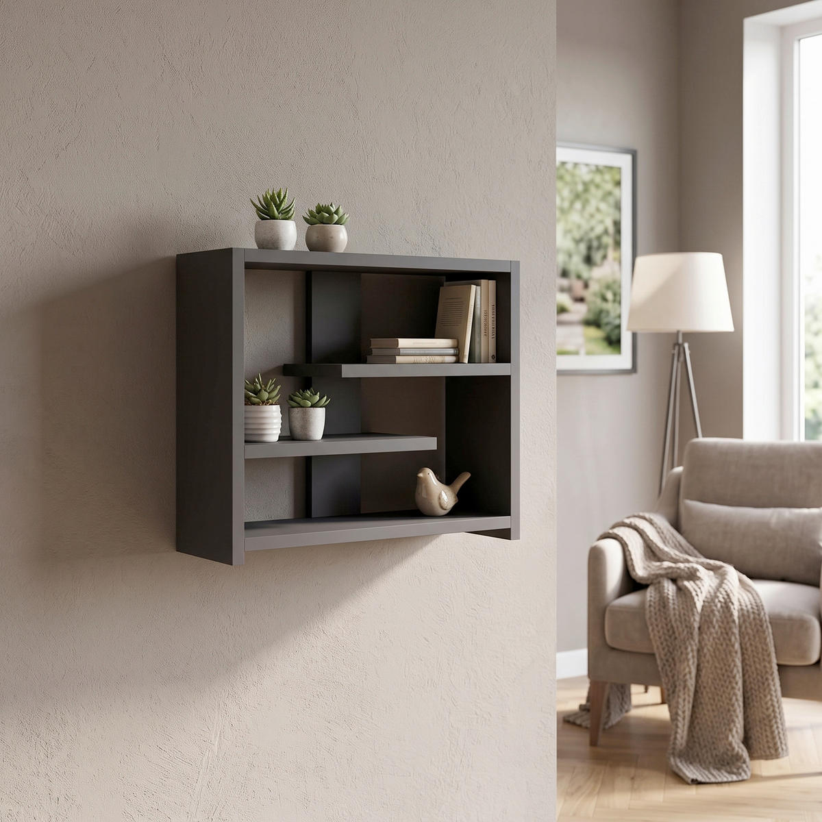 WANDREGAL  - Anthrazit, Design, Holzwerkstoff (49/40/21cm) - Livetastic