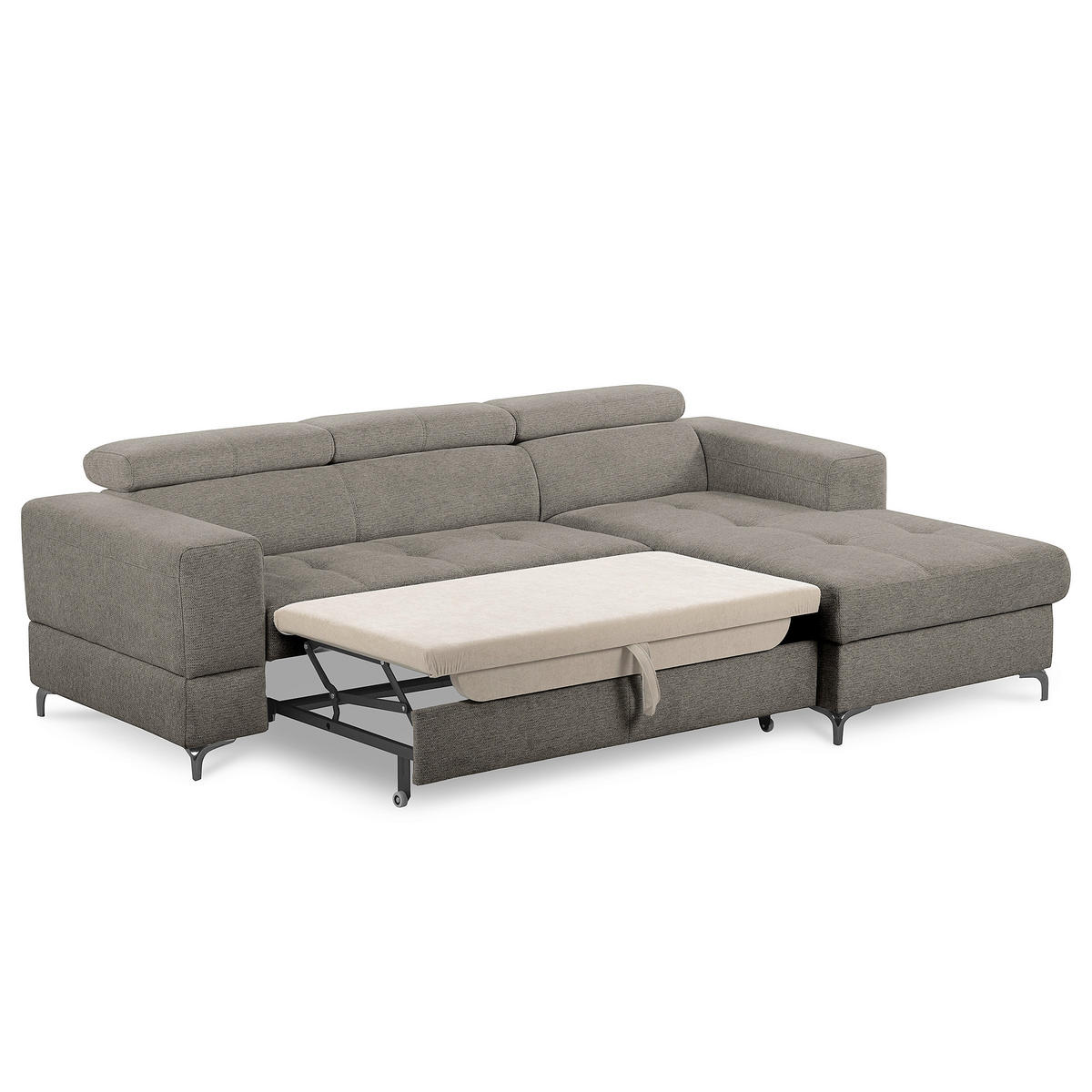 ECKSOFA TORINO Graphitfarben Chenille Bettkasten, Kopfteilverstellung  - Schwarzchrom/Graphitfarben, Design, Textil/Metall (247/173cm) - Livetastic