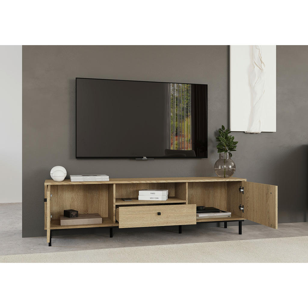 Thumbnail - Carryhome Lowboard, Eiche, Kunststoff, 1 Fächer, 1 Schubladen, 170x49.2x37 cm, Wohnzimmer, Wohnwände, Lowboards